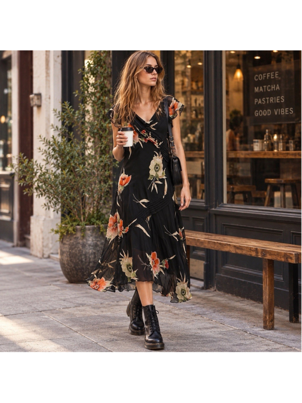 VTG 90s Coldwater Creek 100% Silk Floral Asymmetrical Midi Dress 10